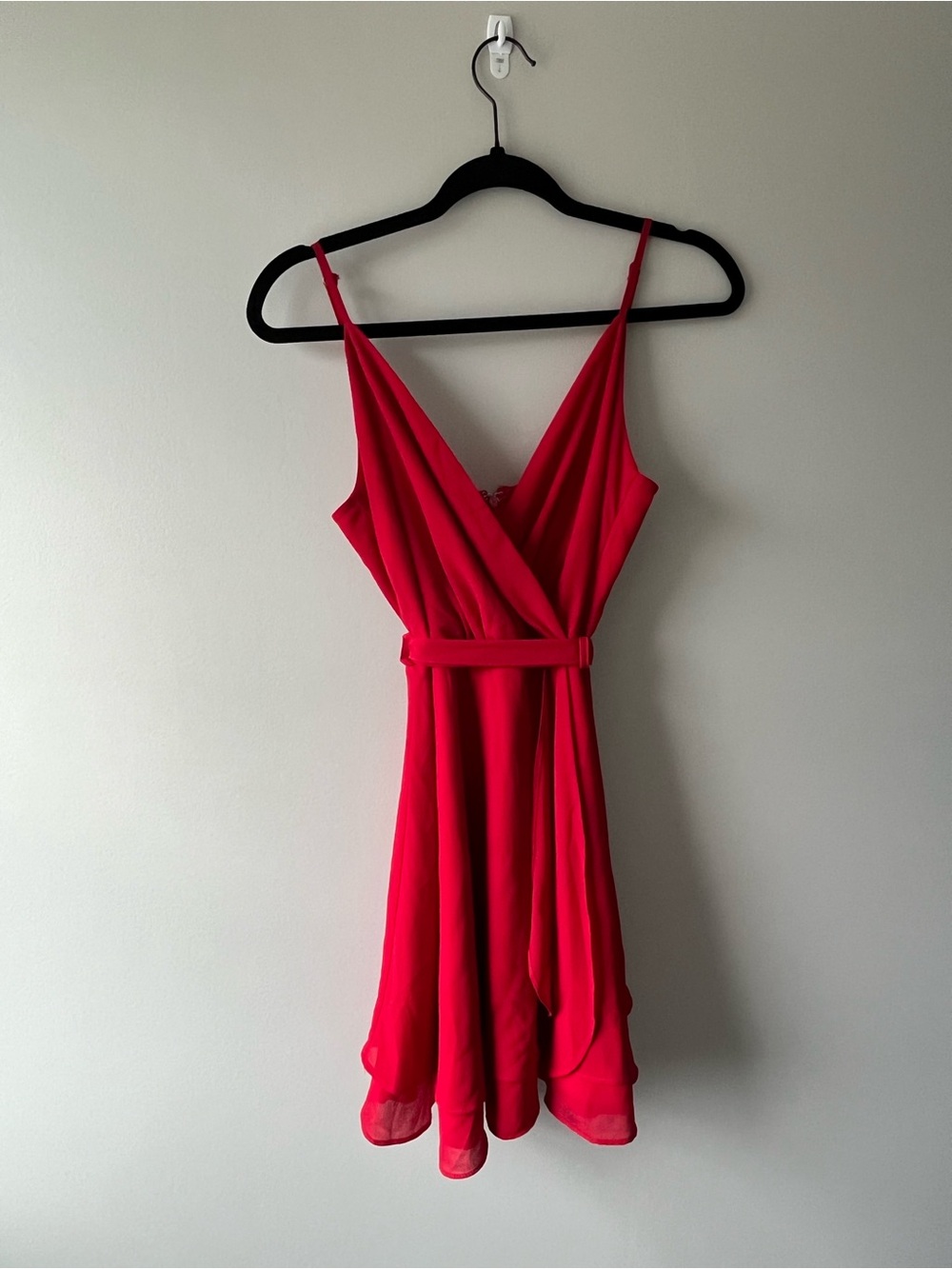 Red V-Neck Papaya Mini Wrap Dress